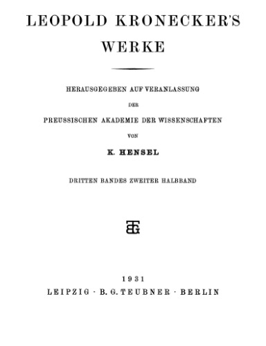 Leopold Kronecker's Werke, Band 3-2