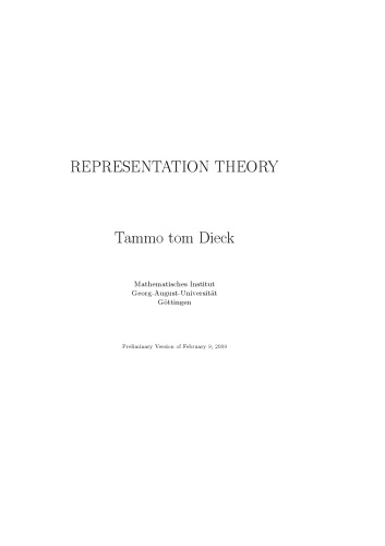 Representation Theory (preliminary version 9 Feb 2009)