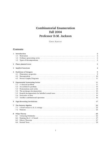 Combinatorial Enumeration [Lecture notes]