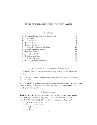 Noncommutative ring theory notes [expository notes]