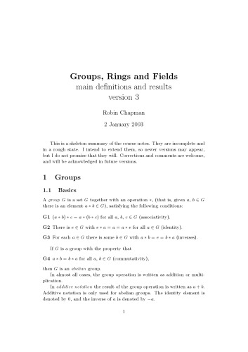 Groups, Rings and Fields: main definitions and results [Lecture notes]