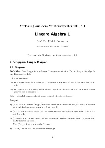 Lineare Algebra 1 [Lecture notes]