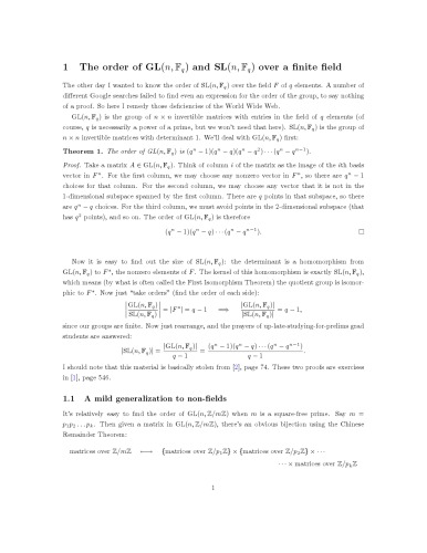 The order of GL(n, F_q) and SL(n, F_q) over a finite field [expository notes]