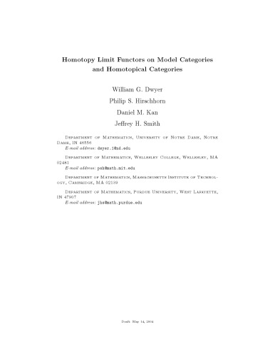 Homotopy Limit Functors on Model Categories and Homotopical Categories [draft]