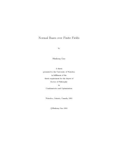 Normal Bases over Finite Fields [PhD thesis]