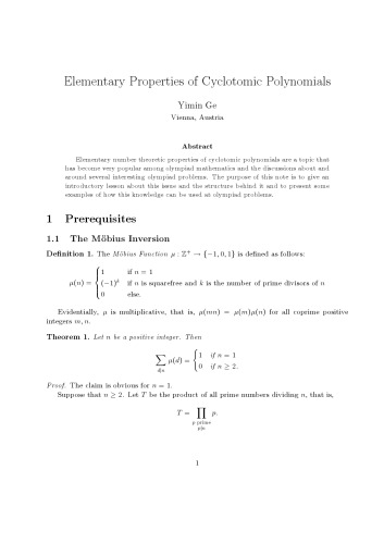 Elementary Properties of Cyclotomic Polynomials [expository notes]