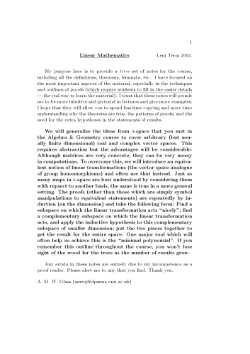 Linear Mathematics [Lecture notes]