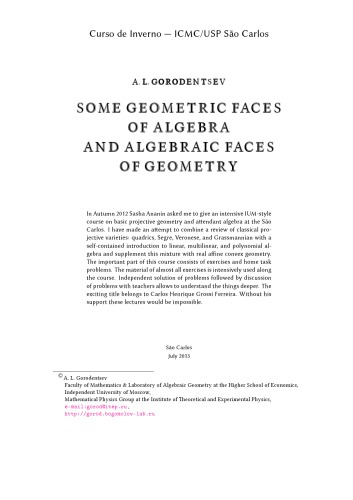 Some geometric faces of algebra and algebraic faces of geometry [Lecture notes]