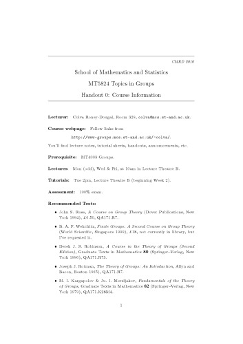 Topics in Groups [Lecture notes]