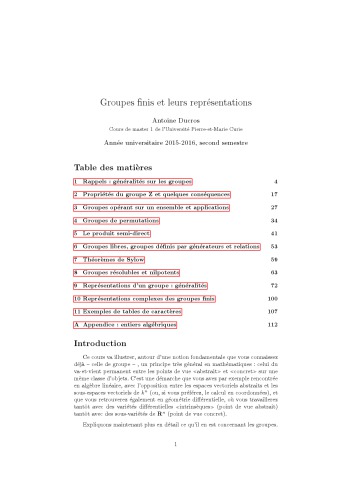 Groupes finis et leurs représentations