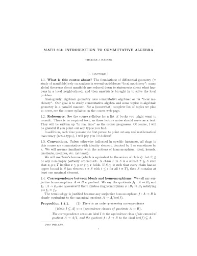 Math 603: Introduction to commutative algebra [Lecture notes]