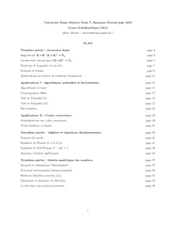 Cours d’arithmétique (M1) [Lecture notes]