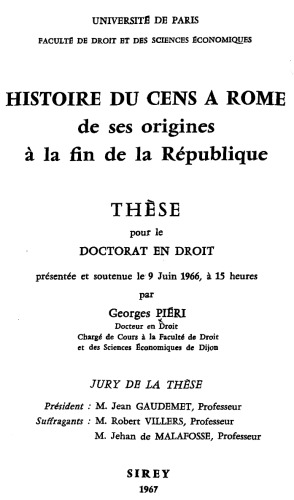 L’histoire du cens jusqu’a la fin de la republique Romaine