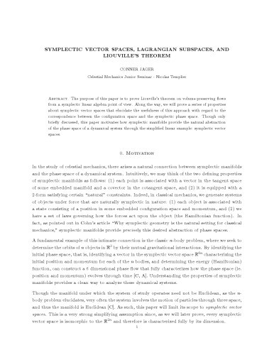 Symplectic vector spaces, Lagrangian subspaces, and Liouville’s theorem