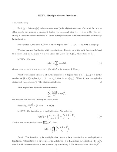 MDIV. Multiple divisor functions