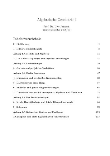 Algebraische Geometrie I WS 2008/2009