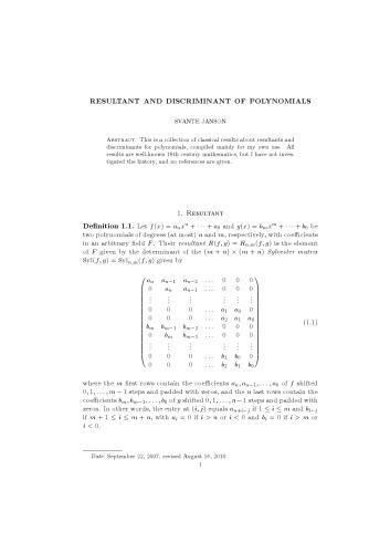 Resultant and discriminant of polynomials