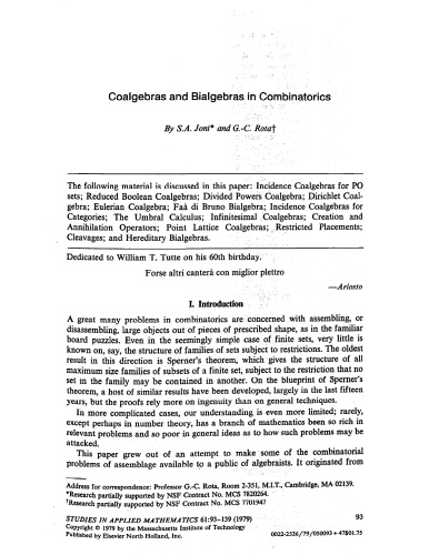 Coalgebras and Bialgebras in Combinatorics