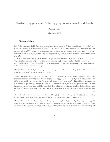 Newton Polygons and Factoring polynomials over Local Fields