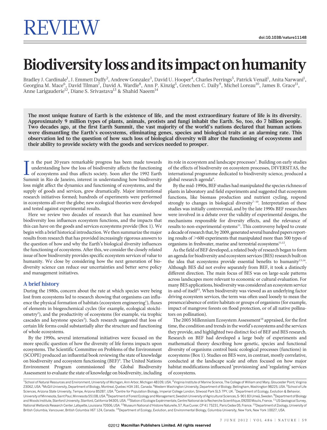 Biodiversity loss and its impact on humanity