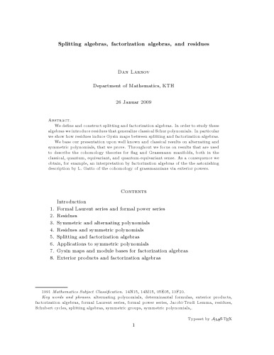 Splitting algebras, factorization algebras, and residues