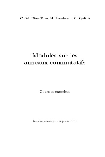 Modules sur les anneaux commutatifs: Cours et exercices