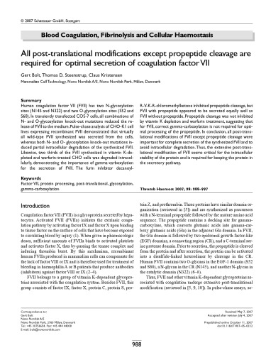 All post-translational modifications except propeptide cleavage are required for optimal secretion of coagulation factor VII