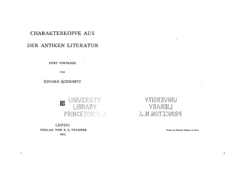 Charakterköpfe aus der antiken Literatur, vol. I