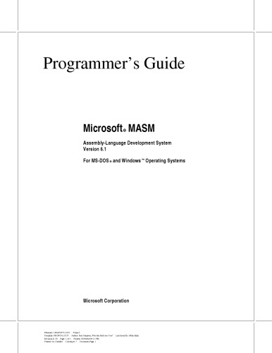 Microsoft Macro Assembler 6.11 Reference Manual:Programmers Guide