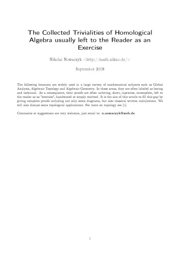 The Collected Trivialities of Homological Algebra usually left to the Reader as an Exercise