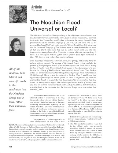 Noachian flood , Universal or Local ? (Perspectives on Science and Faith Journal Vol 54, # 3 , Sep 2002