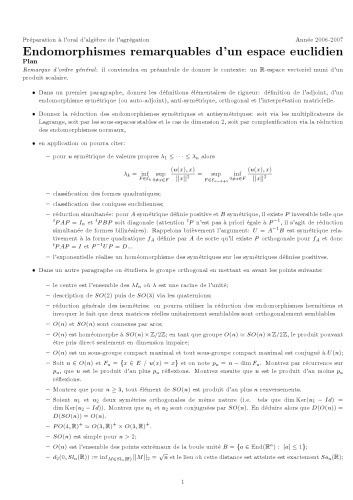 Endomorphismes remarquables d’un espace euclidien