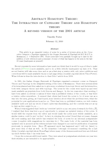 Abstract Homotopy Theory: The Interaction of Category Theory and Homotopy theory