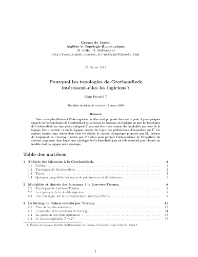 Pourquoi les topologies de Grothendieck intéressent-elles les logiciens ?