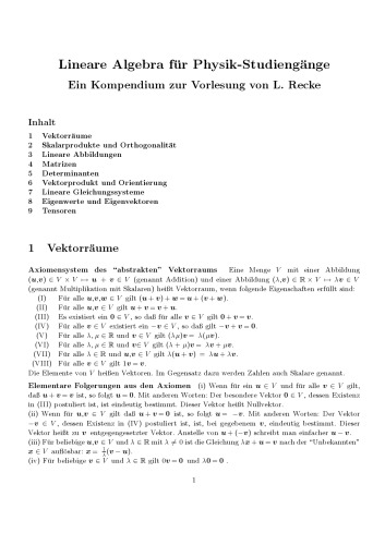 Lineare Algebra für Physik-Studiengänge