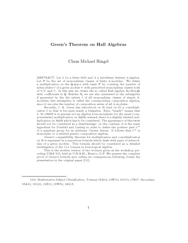 Green’s Theorem on Hall Algebras