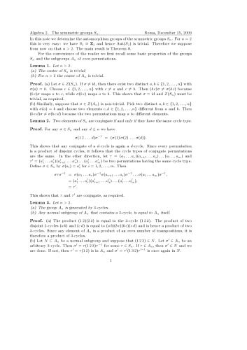 Algebra 2. The symmetric groups Sn