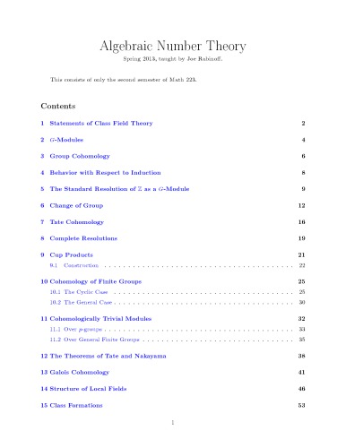 Algebraic Number Theory (Spring 2013)