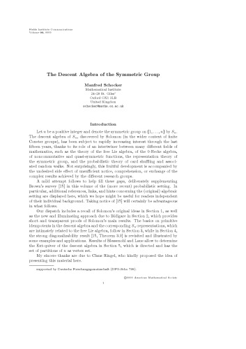 The Descent Algebra of the Symmetric Group [expository notes]