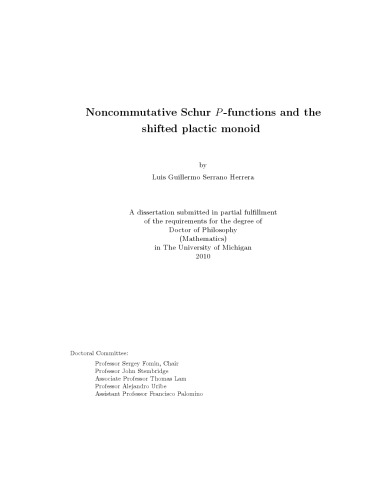 Noncommutative Schur P-functions and the Shifted Plactic Monoid [PhD thesis]