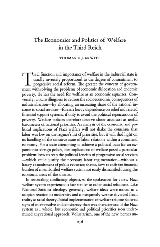 The Economics and Politics of Welfare in the Third Reich