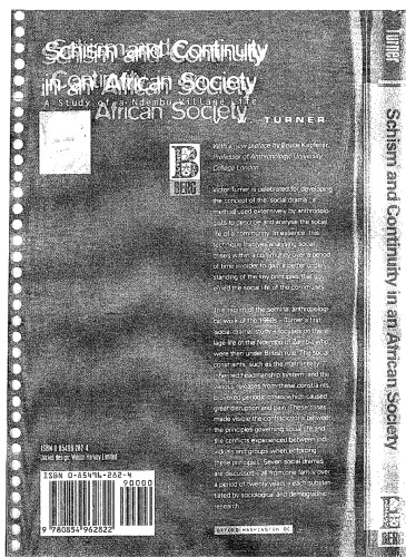 Schism and continuity in an African society : a study of Ndembu village life