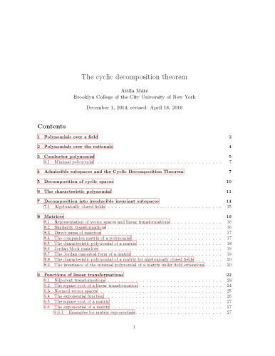 The cyclic decomposition theorem [Lecture notes]