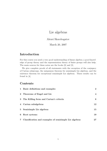 Lie algebras [Lecture notes]