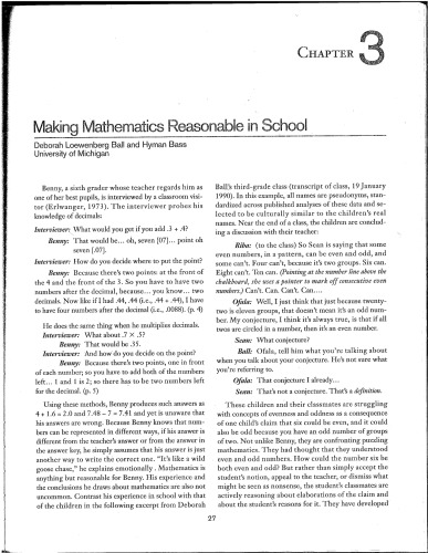 Ch. 3 Making Mathematics Reasonable in School [single chapter from the book A research companion to principles and standards for school mathematics]