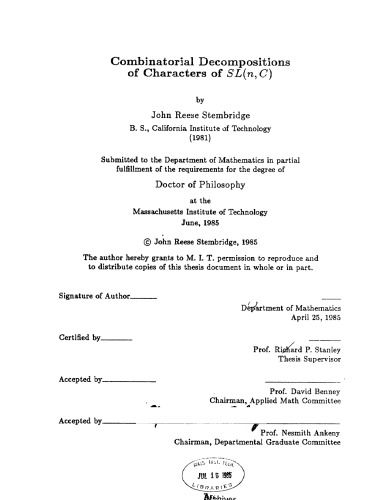 Combinatorial decompositions of characters of SL(n,C)