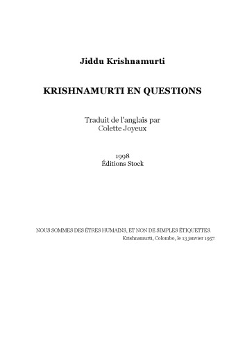 Krishnamurti en questions