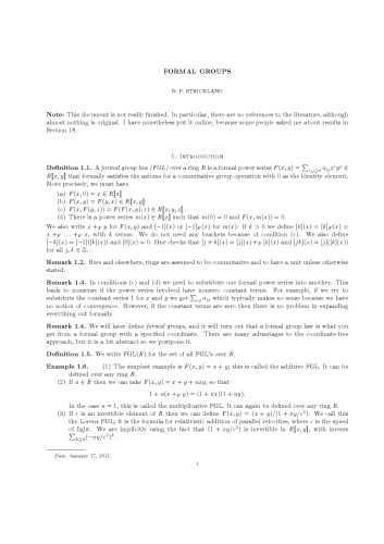 Formal groups [Lecture notes]