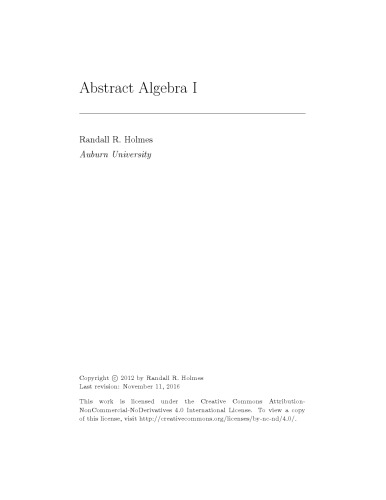 Abstract Algebra I