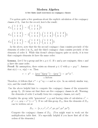 Modern Algebra: A few hints (and exercises) on conjugacy classes [expository notes]